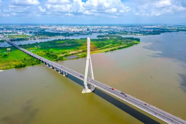 Photo of Can Tho bridge, Can Tho city, Vietnam, aerial view