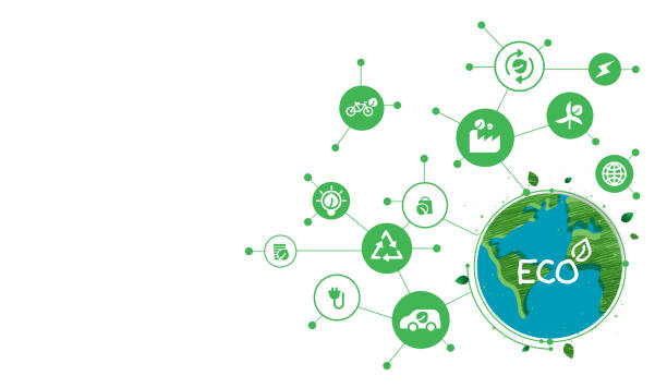 istock Energy saving eco technology nature concept with icons. think green ecology and save energy creative idea concept. environmentally friendly planet. vector design 1397636804