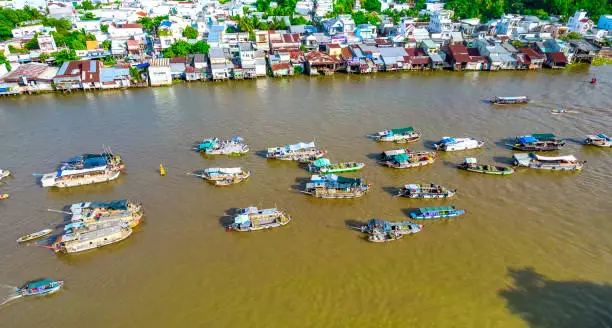 Photo of Cai Rang floating market, Can Tho, Vietnam, aerial view