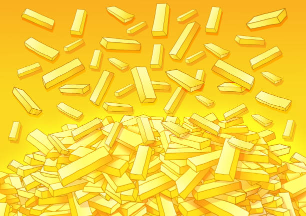 istock gold bar and gold bar heap isolated on gold background. Illustration paint 1397638567