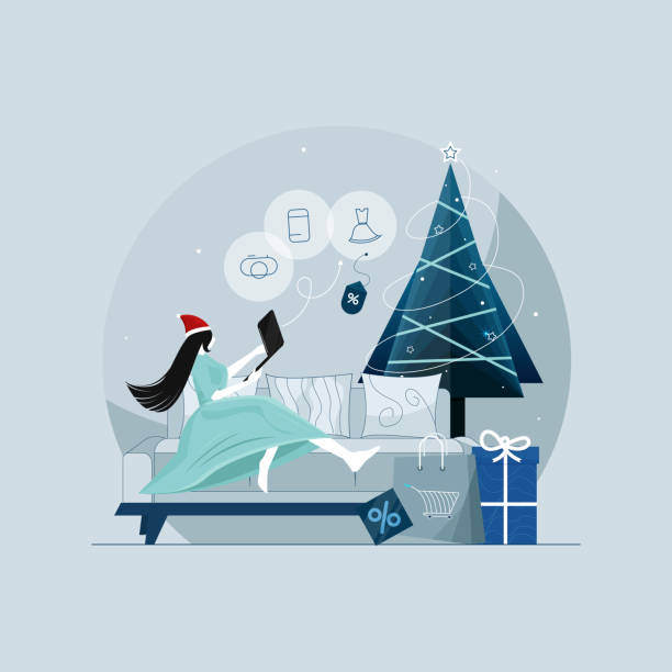 illustrations, cliparts, dessins animés et icônes de offre spéciale de vente de noël, achats en ligne avec concept big discount - surprise gift box christmas present religious celebration