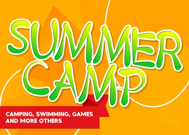 Vector illustration of Summer Camp. Word written with Children's font.