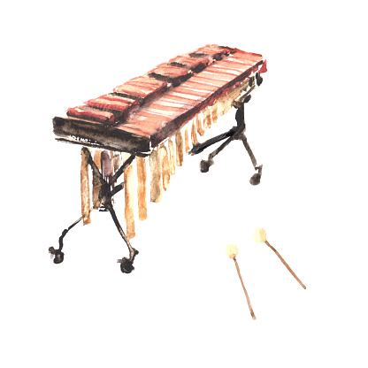 Illustration of marimba drawn in watercolor