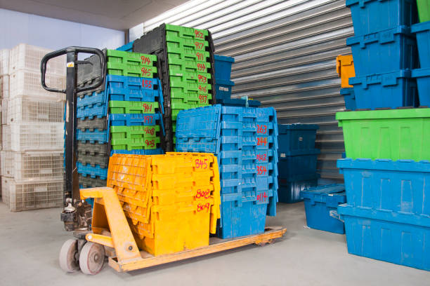 istock Pallet Jack Forklift. Pallet stacker truck equipment at warehouse 1397647033