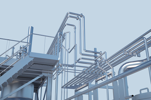 industrial background with metal structures from pipes. 3d rendering