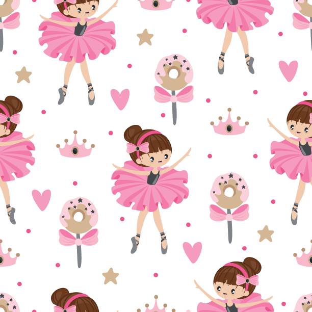 ilustrações, clipart, desenhos animados e ícones de padrão perfeito com uma pequena bailarina em um belo fundo. ilustração vetorial em um estilo simples. - ballet little girls child fairy