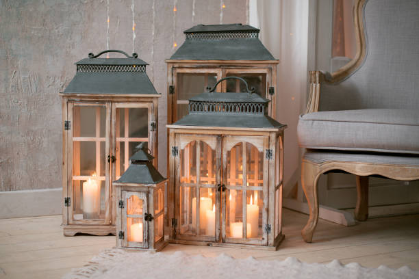 istock Beautiful candlesticks with lighted candles, a warm and cozy photo. 1397654286