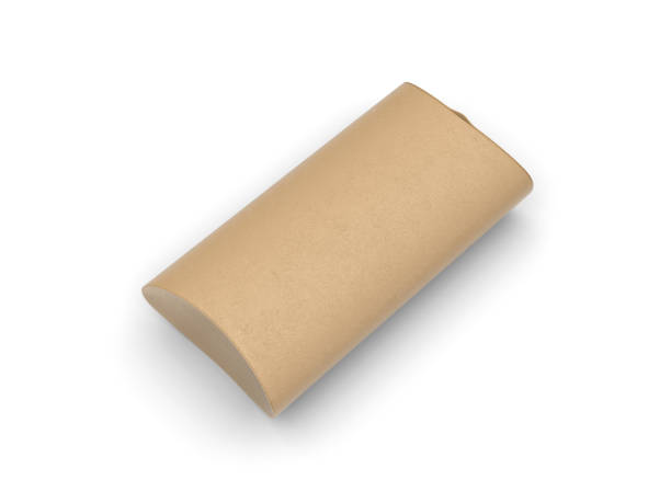 istock Kraft paper pillow shaped box for branding and mockup, 3d render illustration 1397656313
