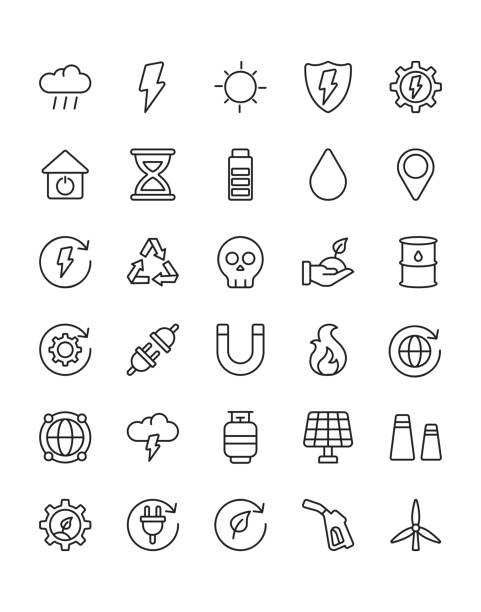 energy icon set 30 izolowany na białym tle - nuclear energy flash stock illustrations