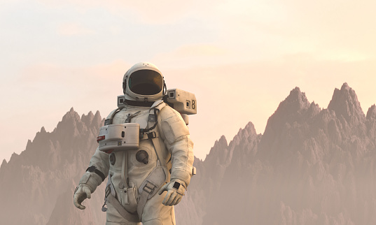 Astronaut exploring cold planet