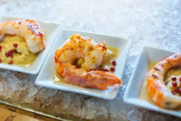 Venetian cicchetti Polenta e Gamberetti or polenta and shrimp