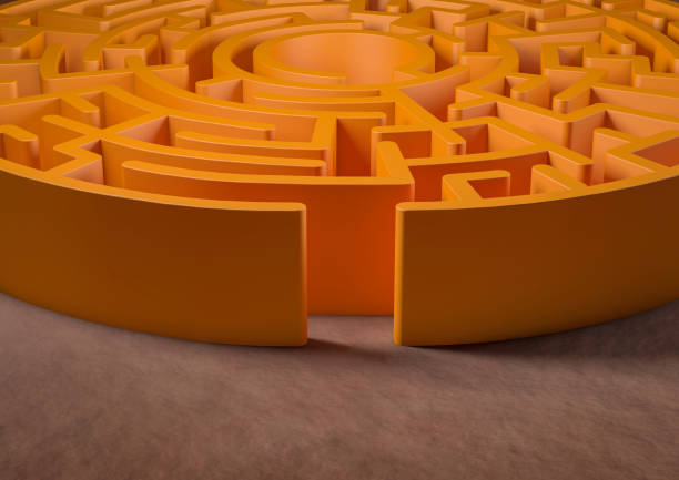 Circular maze, labyrinth door, way to success