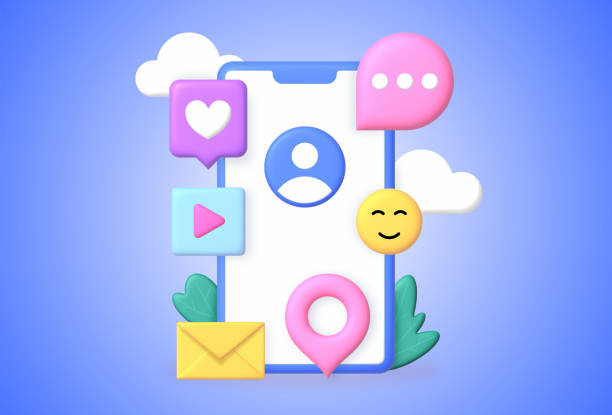 3d-иллюстрация в социальных сетях - social media facebook iphone symbol stock illustrations