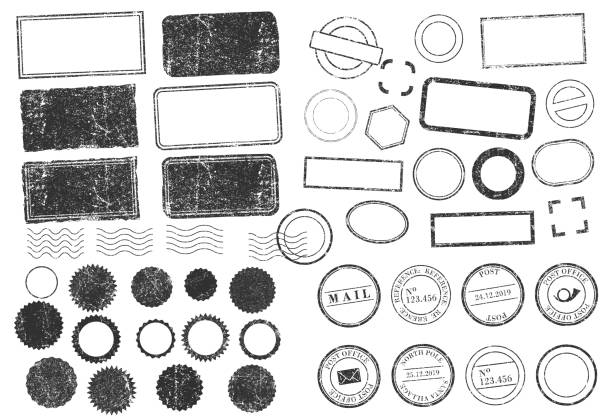 stamps frames vector icon shape set. stamp grunge ink rubber labels sign collection. isolated on white background. black round and square stamp border pack. - stamp stock illustrations
