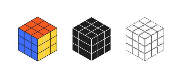 キューブパズルゲーム。3dキューブパズル。正方形のブロックゲーム。白い背景に隔離されたおもちゃのアイコン。脳のためのカラーマジックブロック。心が解決するための多色とアウトラ� - cube puzzle three dimensional shape block点のイラスト素材／クリップアート素材／マンガ素材／アイコン素材