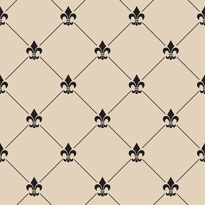 istock Fleur De Lis Beige And Black French Damask Luxury Decorative Fabric Pattern 1397670332