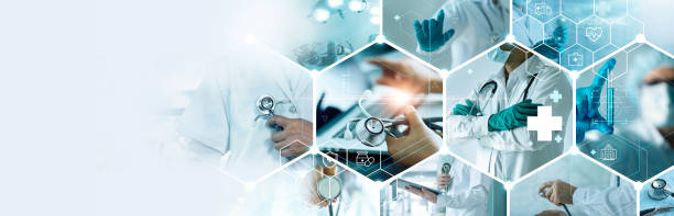 Healthcare and medical doctor working with professional team in physician, nursing assistant, laboratory research and development. Medical technology service to solve people health, Medical business. stock photo