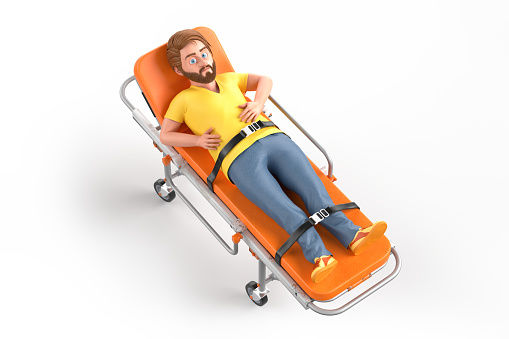 Worried man on a stretcher. Healthcare concept. 3D illustration