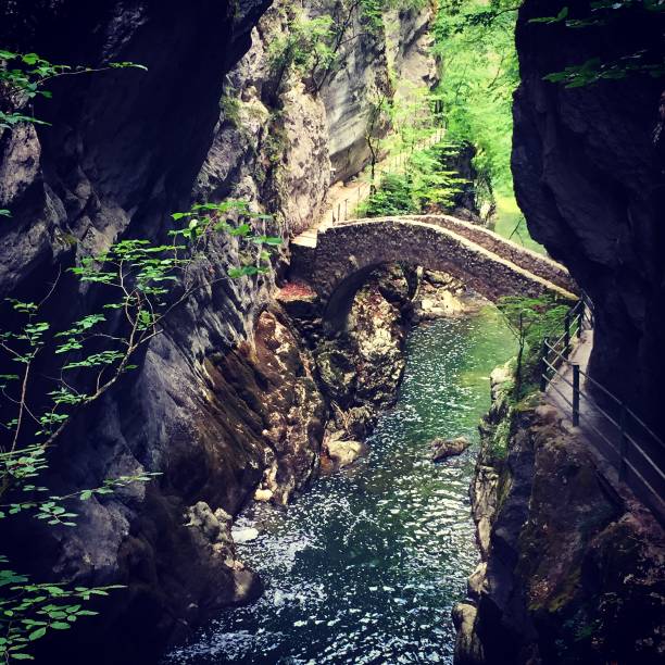 Switzerland - gorge of the Areuse - they are located in noiraigue in the canton of Neuchâtel. A nice walk through bridges, footbridges, stairs following the course of the Areuse