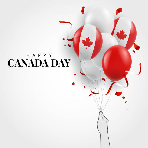 Canada day Vector Illustration of Canada day. Hand with balloons"r"n canada day poster stock illustrations