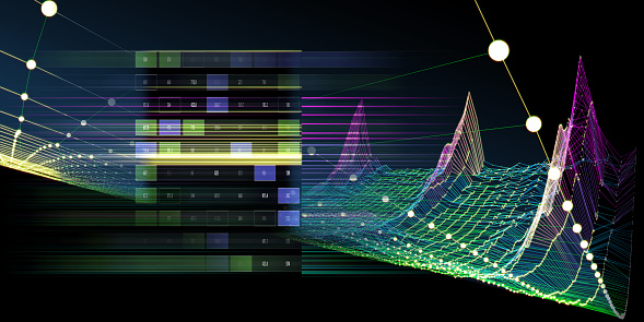 Abstract Technology Background With Bending Color Grid From Dots And ...