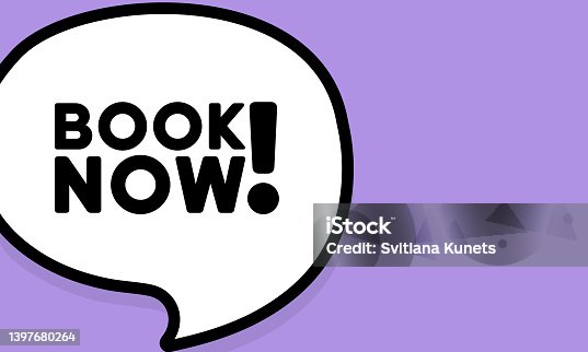istock Speech bubble with Book now text. Boom retro comic style. Pop art style. Vector line icon for Business and Advertising 1397680264