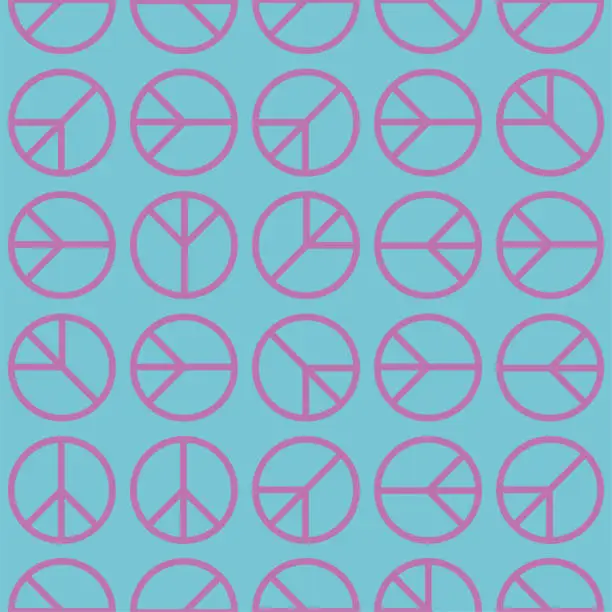 Vector illustration of Seamless pattern - peace symbol. 70s inspired retro hippie graphic pattern for T-shirt, posters, cards, stickers.