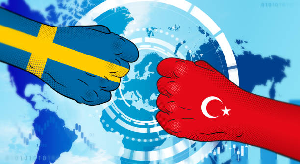 bildbanksillustrationer, clip art samt tecknat material och ikoner med relations between turkey and sweden. turkish-swedish relationship. geopolitical concept. tight turkish-swedish relations. - sverige