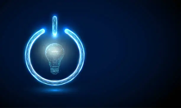 Vector illustration of Abstract blue light bulb in power button