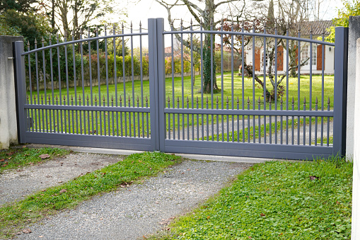 grey steel vintage metal house portal of a traditional european house