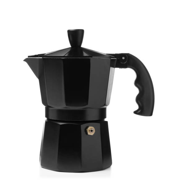 istock Modern geyser coffee maker isolated on white. Camping equipment 1397690071