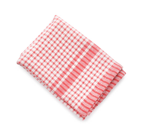 istock Red checkered kitchen towel isolated on white, top view 1397690170