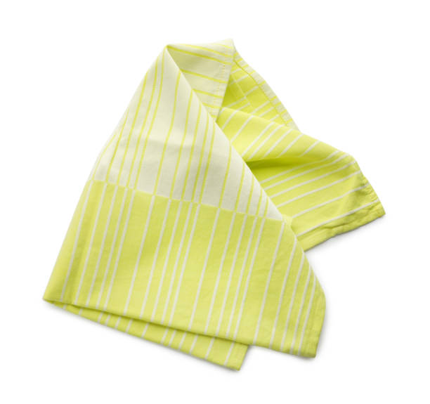 istock Yellow striped kitchen towel isolated on white, top view 1397691952