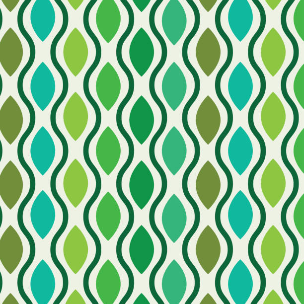 Mid century modern geometric ogee oval seamless pattern in green  and teal. Mid century modern geometric ogee oval seamless pattern in mint green , lime green, emerald green and teal. For home décor, wallpaper and textile mod stock illustrations