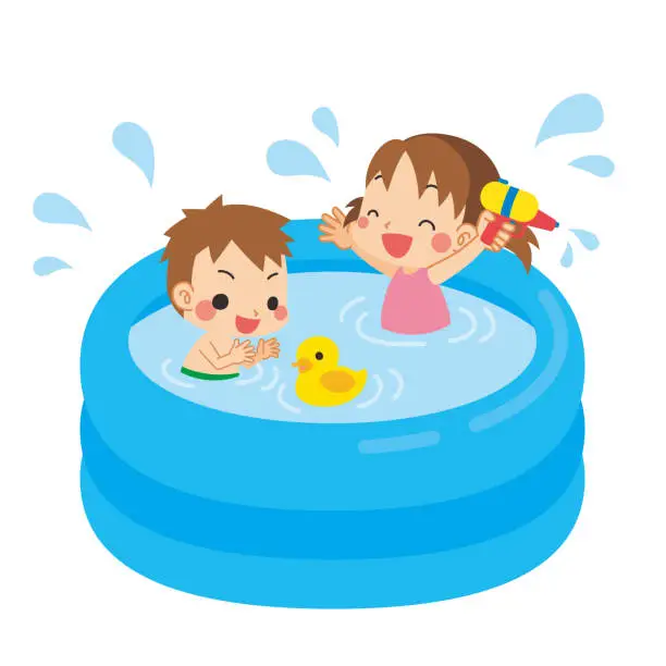 Vector illustration of Children and Swimming Pool