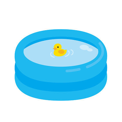 Illustration of plastic swimming pool and duck toys.