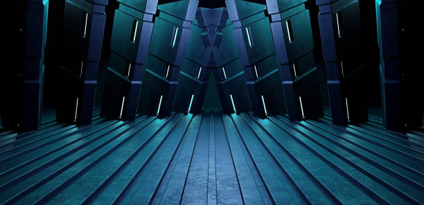 istock Cyber Age Asphalt Floor Studio Room Showroom Spotlight Light Turquoise Abstract Background Digital Futurism Concept 3D Rendering 1397697043