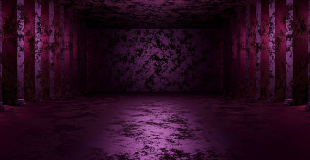 istock Neon Glow Futuristic Metallic Basement Underground Hall Night Dark Banner Background 3D Rendering 1397697438