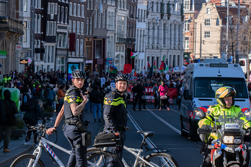 Police Guiding The Anti Racism Demonstration At Amsterdam The Netherlands 19-3-2022