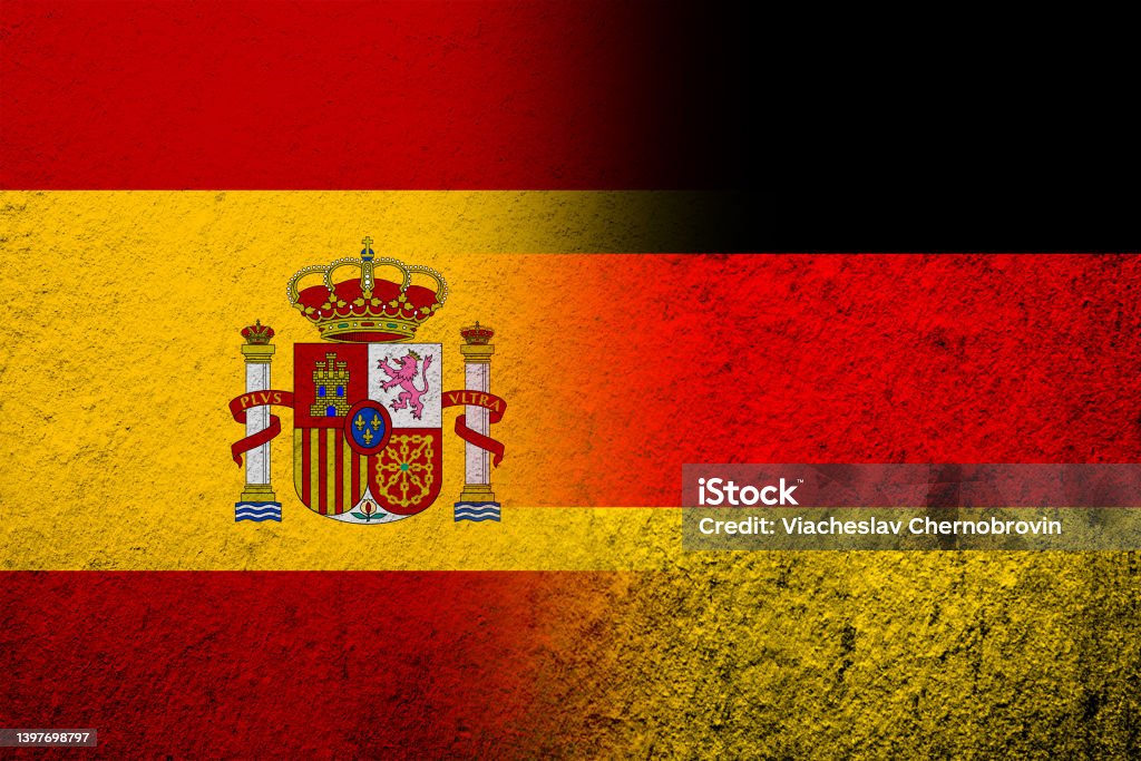 The national flag of Germany with Kingdom of Spain National flag. Grunge background - Royalty-free İspanya Stock Illustration
