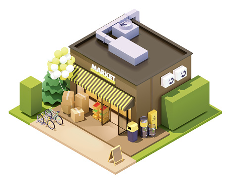 Vector isometric grocery building