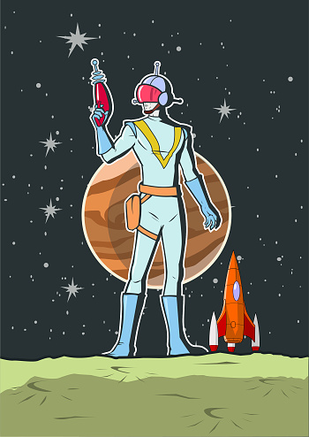 Vector Retro Pop Art Space Ranger in a Planet Stock illustration