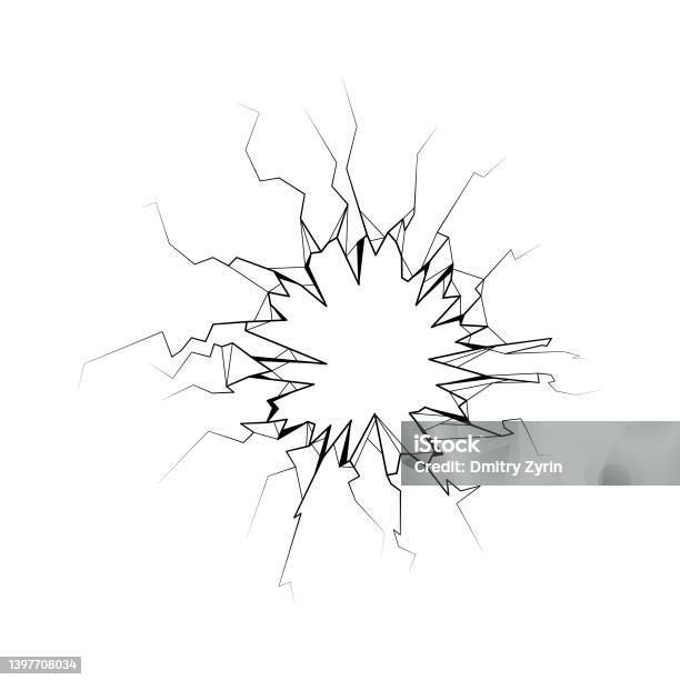Black Simple Line Broken Glass Cracks Shattered Doodle Outline Element ...