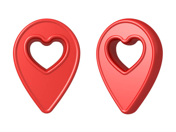 istock Love like heart shape hole on location map pointer pin isolated on white background creative idea concept 3D rendering 1397708156