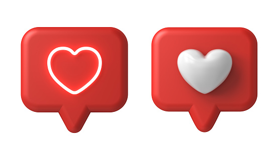 3d love like heart icon social media notification pin isolated over white background minimal conceptual 3D rendering