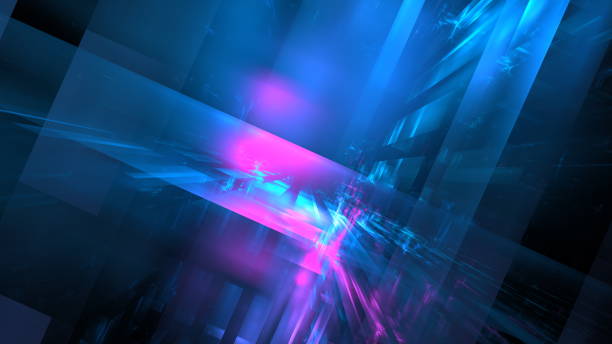 istock Digital interior building Hi tech Abstract data center server tonel. Business technology blurred Polygonal geometric digital cyberpunk space, color light. 3D render 1397711989