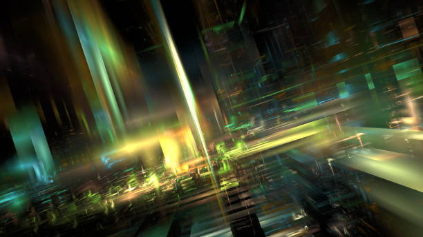 istock Digital interior building Hi tech Abstract data center server tonel. Business technology blurred Polygonal geometric digital cyberpunk space, color light. 3D render 1397712015