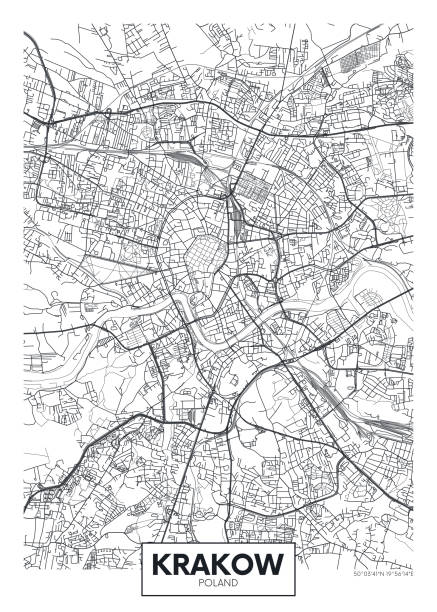 City map Krakow, travel vector poster design vector art illustration