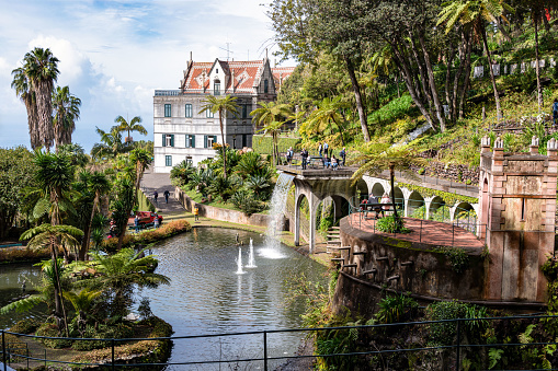 Funchal, Madeira - March 28, 2022 - Begun in the 18th century this magnificent tropical garden features breath taking views over Funchal Bay, oriental gardens, exotic plants, a museum, historic tiles, and sculptures.