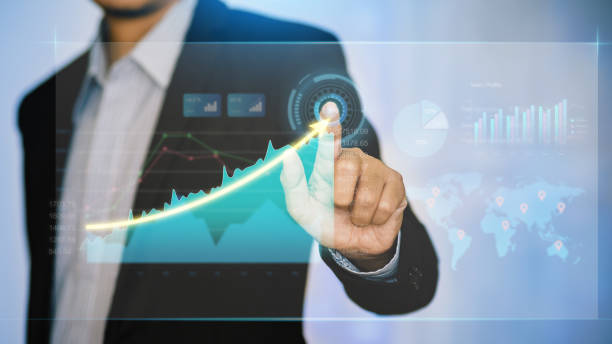 istock Business analysis big data screen and economic growth with financial graph. Concept of virtual dashboard technology digital marketing and global economy network connection. 3D illustration. 1397715875